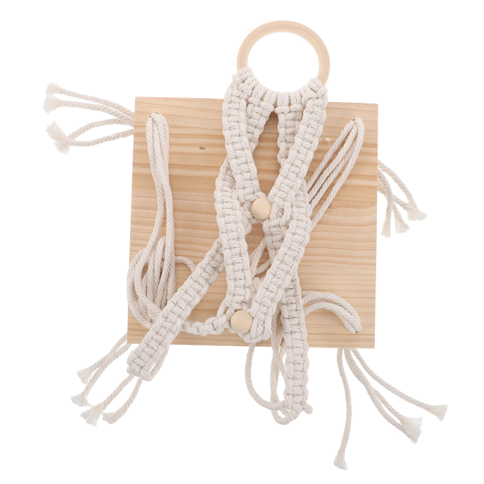 Macrame Wall Hanging - Macramé Wandplank Vierkant Houten Bord Handgeweven