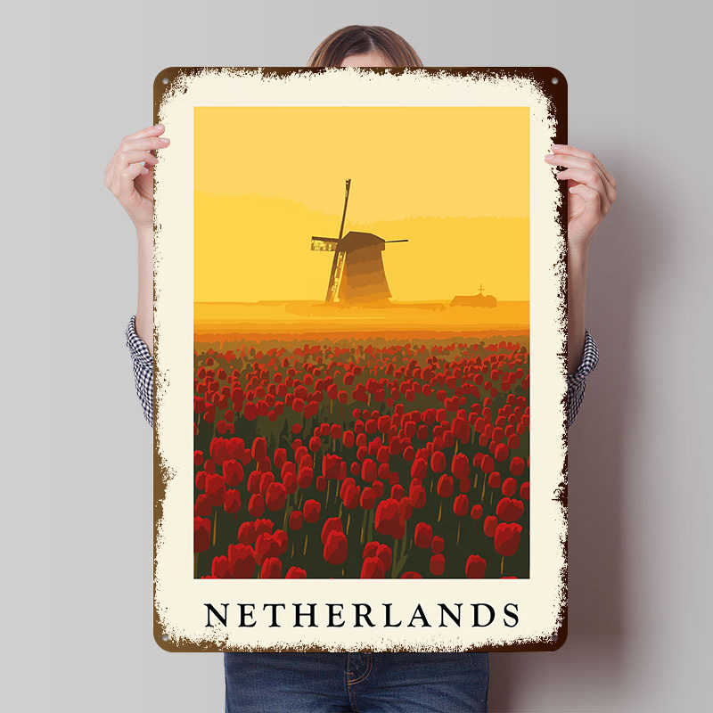 Home Decor Netherlands - Nederlandse windmolen en tulpen print geprinte