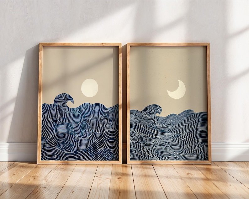 Home Decor Minimalist Style - 2 stuks Japandi minimalistische maanvormige canvas