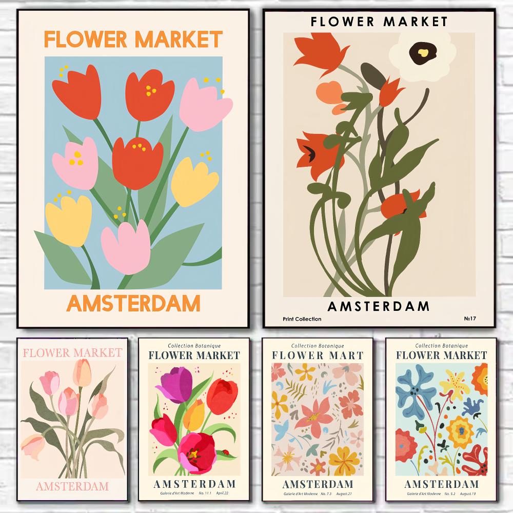 Home Decor Netherlands - Amsterdam Bloemenmarkt HD Wandkunst Poster Nederland