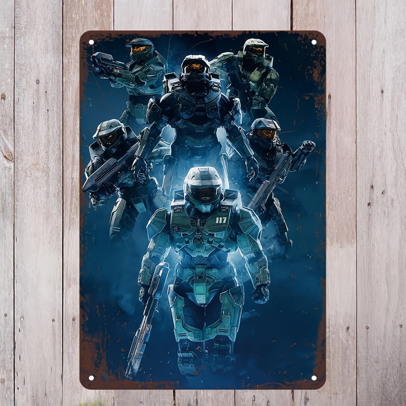 Home Decor Game - Halo-geïnspireerd metalen wandkunstbord, levendig Master Chief
