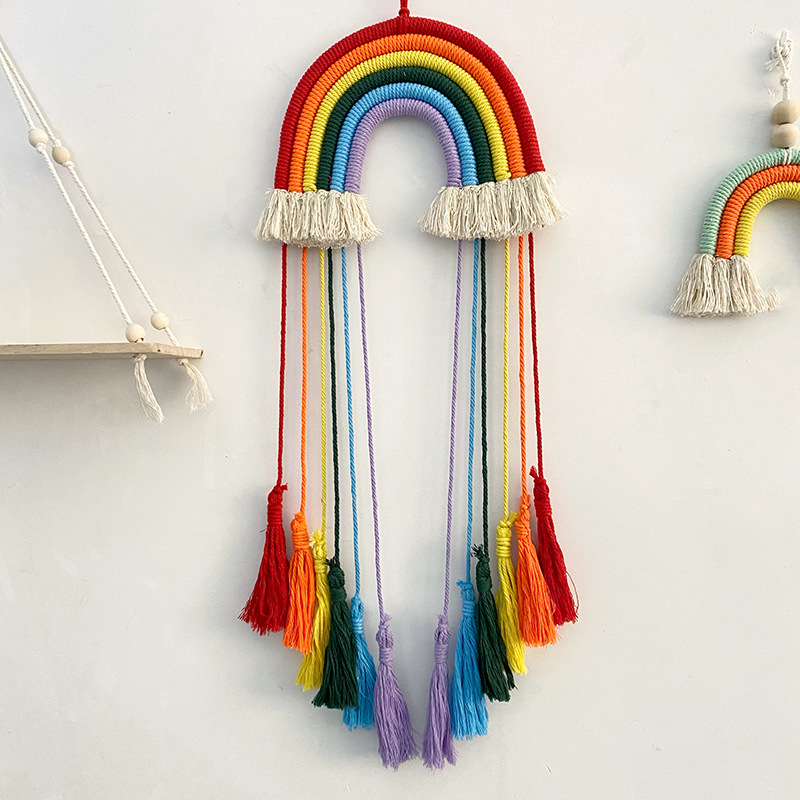 Macrame Wall Hanging - Katoenen touw geweven regenboog hangende decoratie