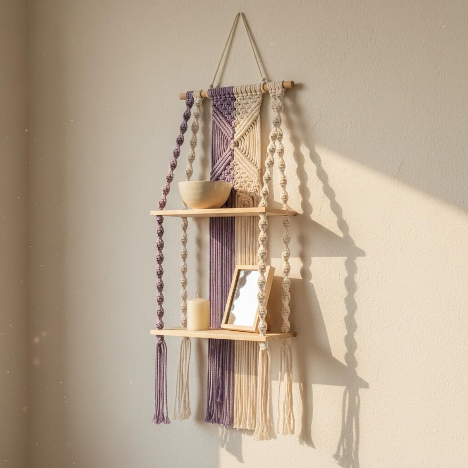 Macrame Wall Hanging - Boho wandhangende plank handgemaakte macrame hangende