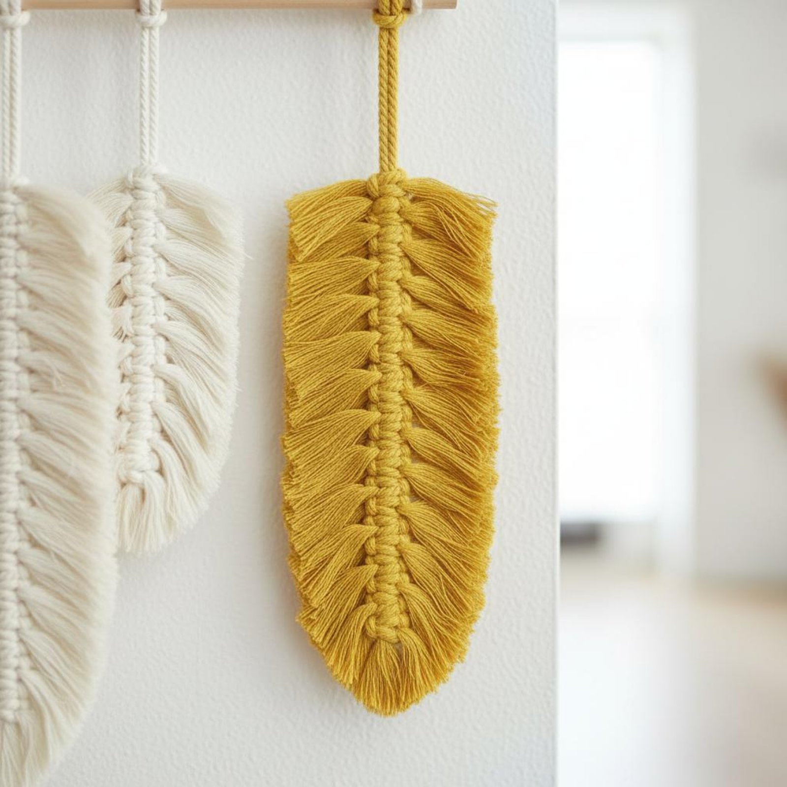 Macrame Wall Hanging - Macrame veren wandhanger handgemaakt bladwerk wandhanger