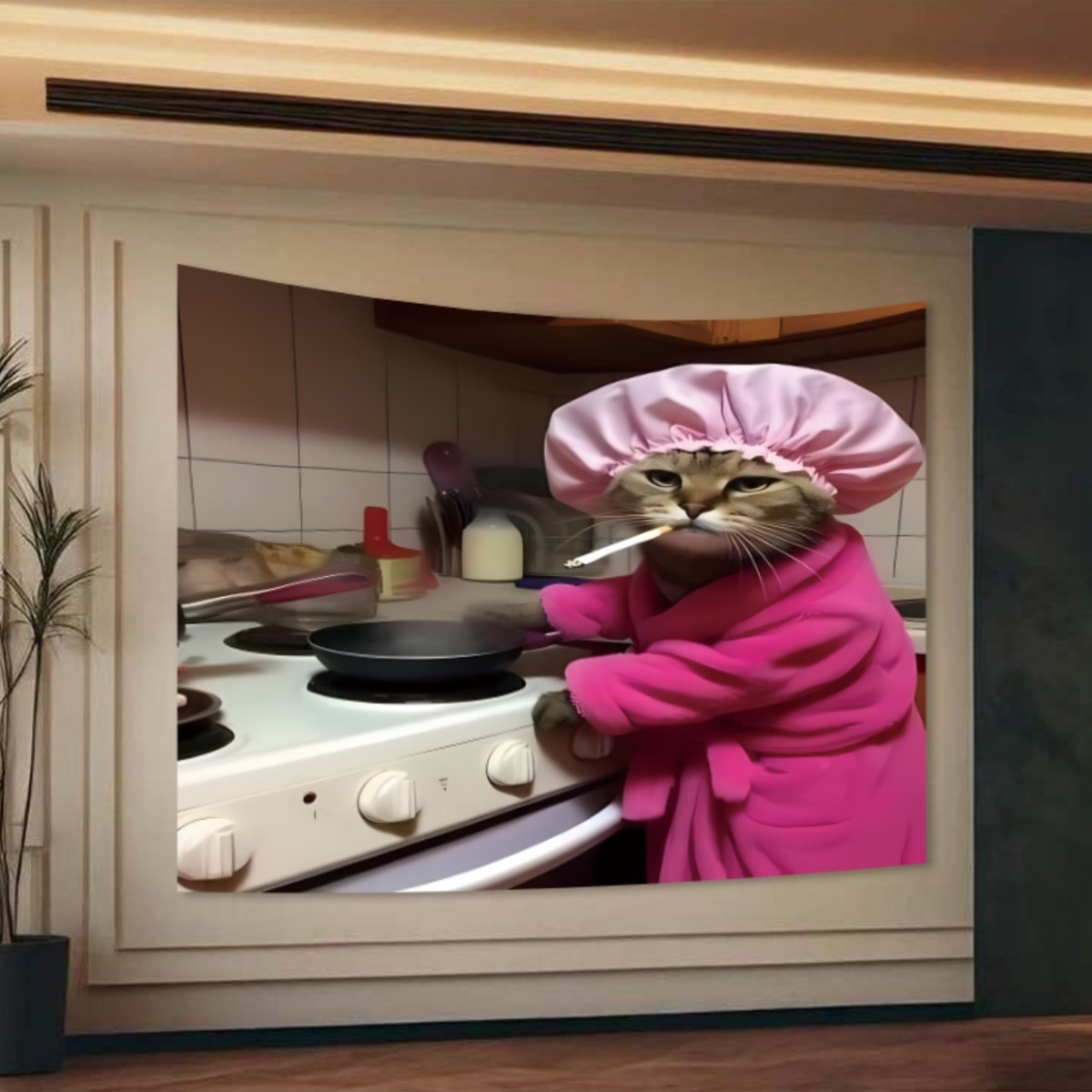 Cat Chef Pink Robe Wandtapijt  - Home Decor Minimalist Style recensie en prijs
