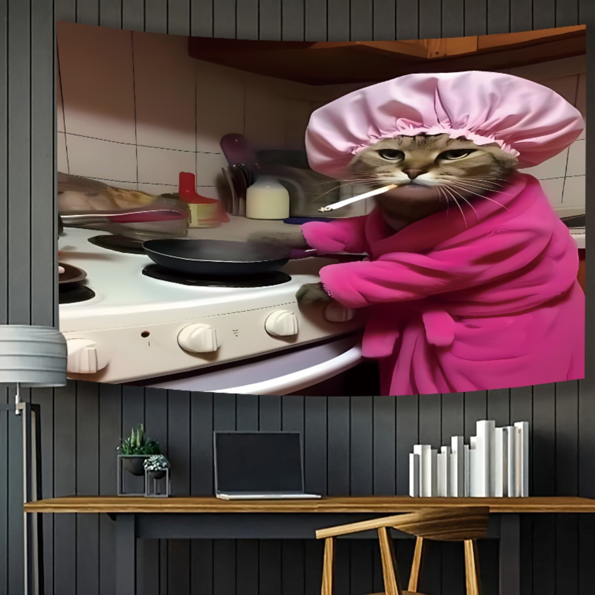 Cat Chef Pink Robe Wandtapijt  - Home Decor Minimalist Style recensie en prijs