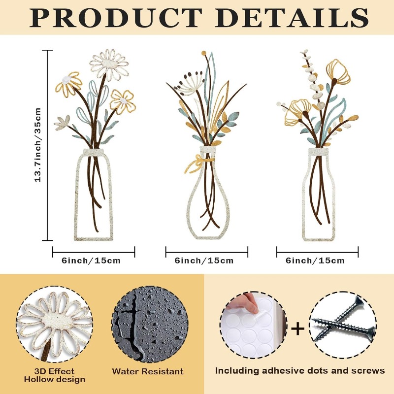 3 stuks metalen bloemen wandde - Home Decor Minimalist Style recensie en prijs