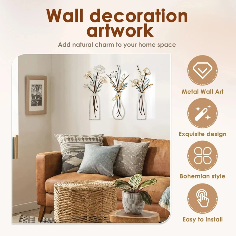 3 stuks metalen bloemen wandde - Home Decor Minimalist Style recensie en prijs